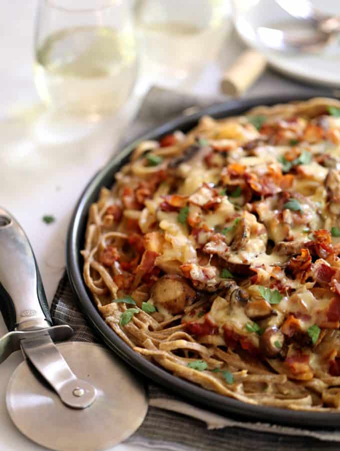 Chicken Bacon Swiss Spaghetti Pizza