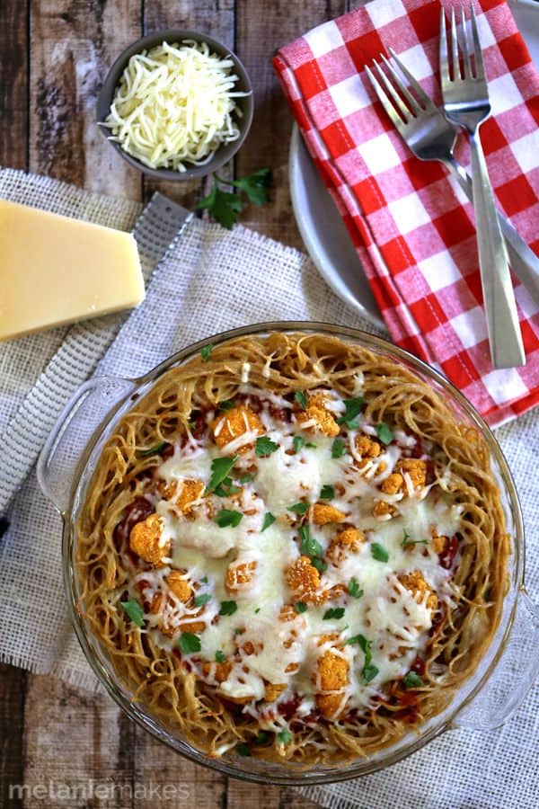 Chicken Parmesan Spaghetti Pie | Melanie Makes