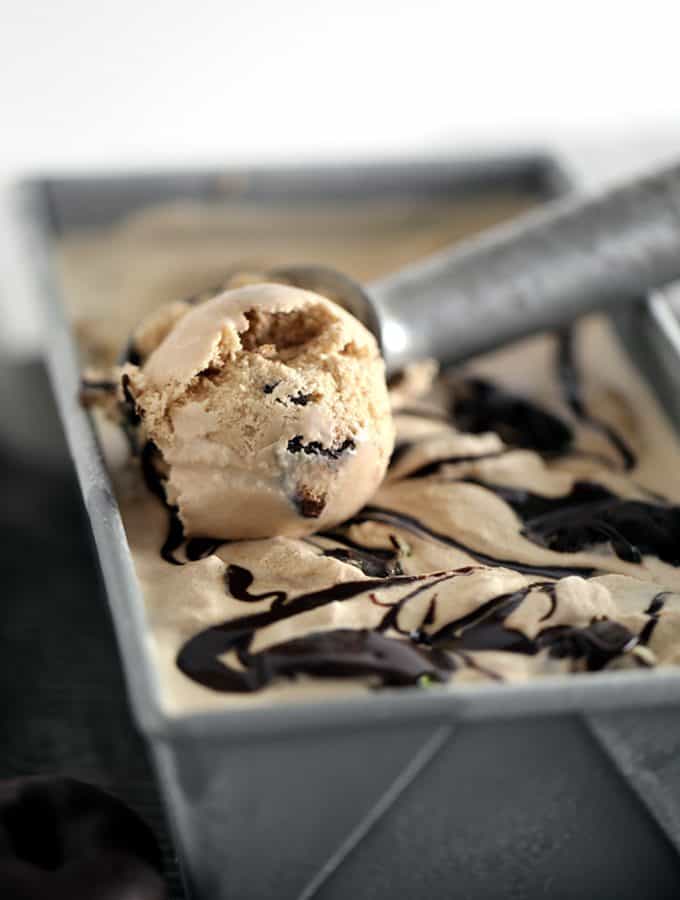 Coffee and Donut Ice Cream with Mocha Hot Fudge Swirl