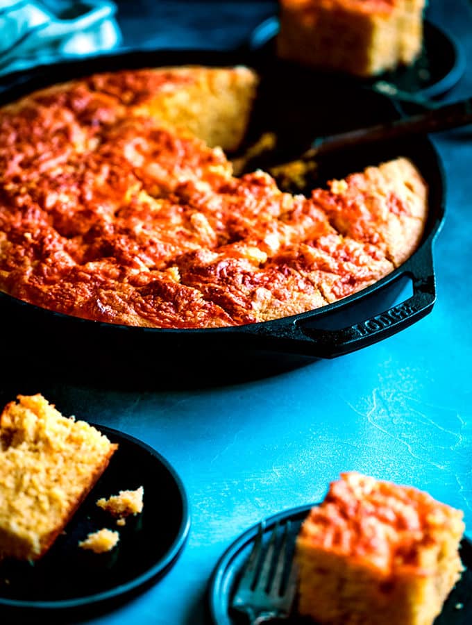 Cheddar and Cream Cheese Skillet Cornbread