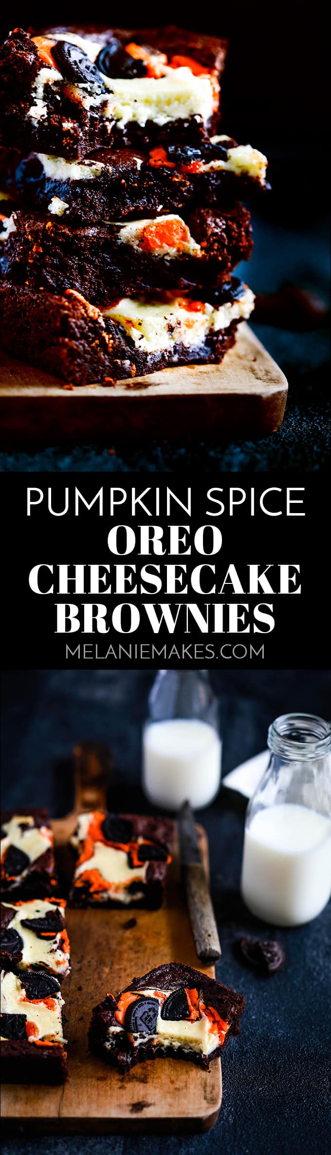 These Pumpkin Spice Oreo Cheesecake Brownies are a decadent chocolate treat with the warmth of autumn spices thanks to a shortcut ingredient. #pumpkinspice #oreos #oreocheesecake #brownies #autumn #fall #dessertrecipes