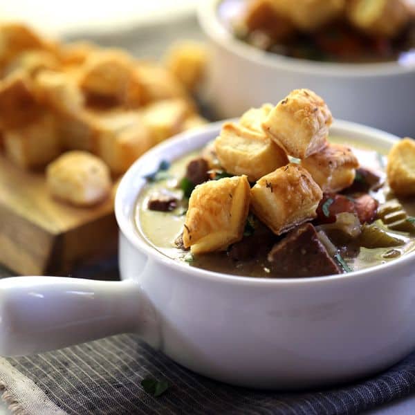 Slow Cooker Beef and Guinness Pot Pie Soup with Thyme Puff Pastry
