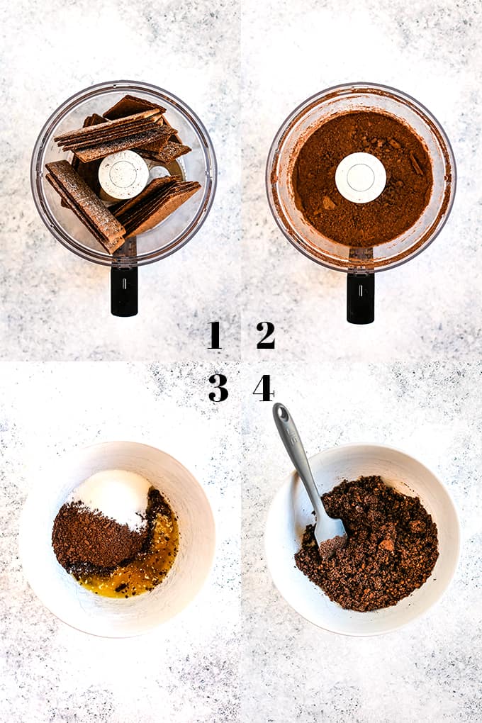 How to prepare a Double Chocolate No Bake S'mores Pie, steps 1-4.