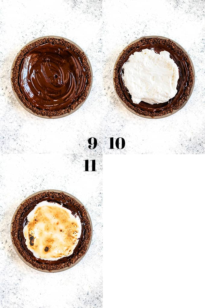 How to prepare a Double Chocolate No Bake S'mores Pie, steps 9-11.