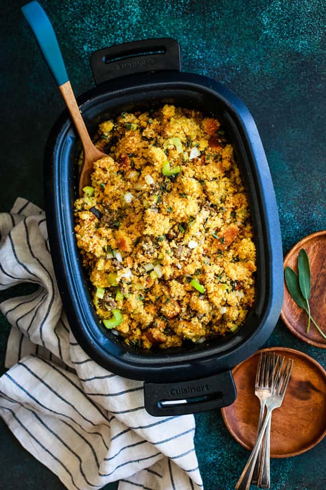 Slow Cooker Cornbread and Sausage Stuffing Melanie Makes