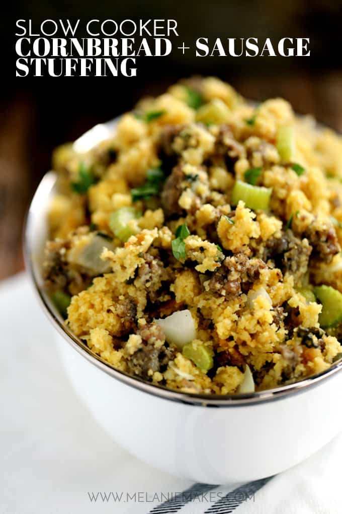 Slow Cooker Cornbread and Sausage Stuffing - Melanie Makes