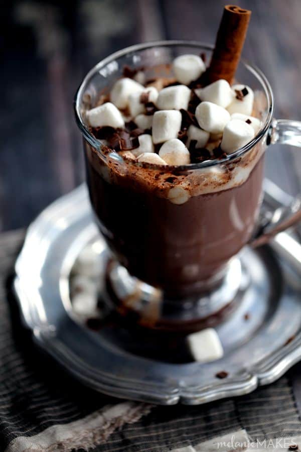 My coffee house worthy No Added Sugar Chai Dark Hot Chocolate combines dark chocolate and and the warming spices of cinnamon, ginger, cloves, cardamom and nutmeg that's sure to beat winter's chill.