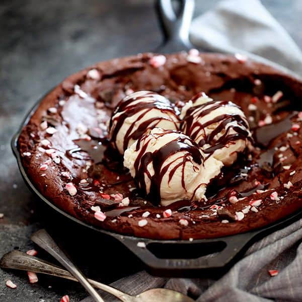 Triple Chocolate Peppermint Skillet Cookie
