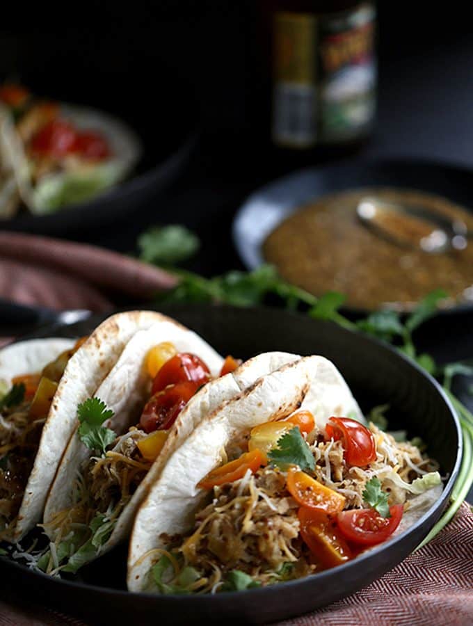 Slow Cooker Honey Mustard Pork Tacos with Candied Bacon