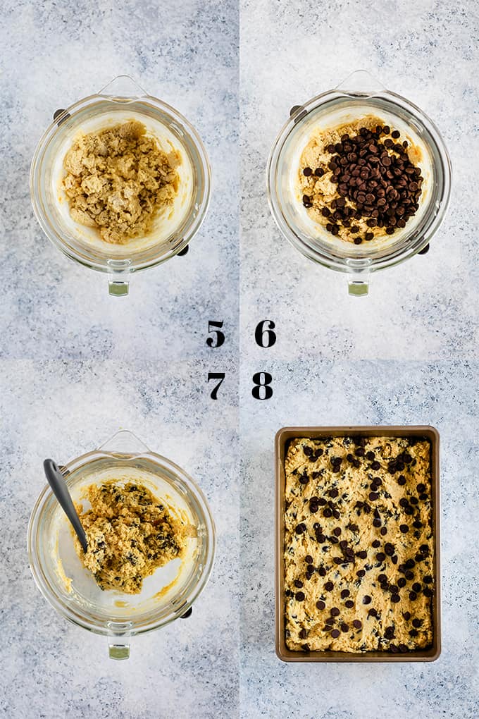 Steps on how to create a Chocolate Chip Sour Cream Coffee Cake, steps 5-8.