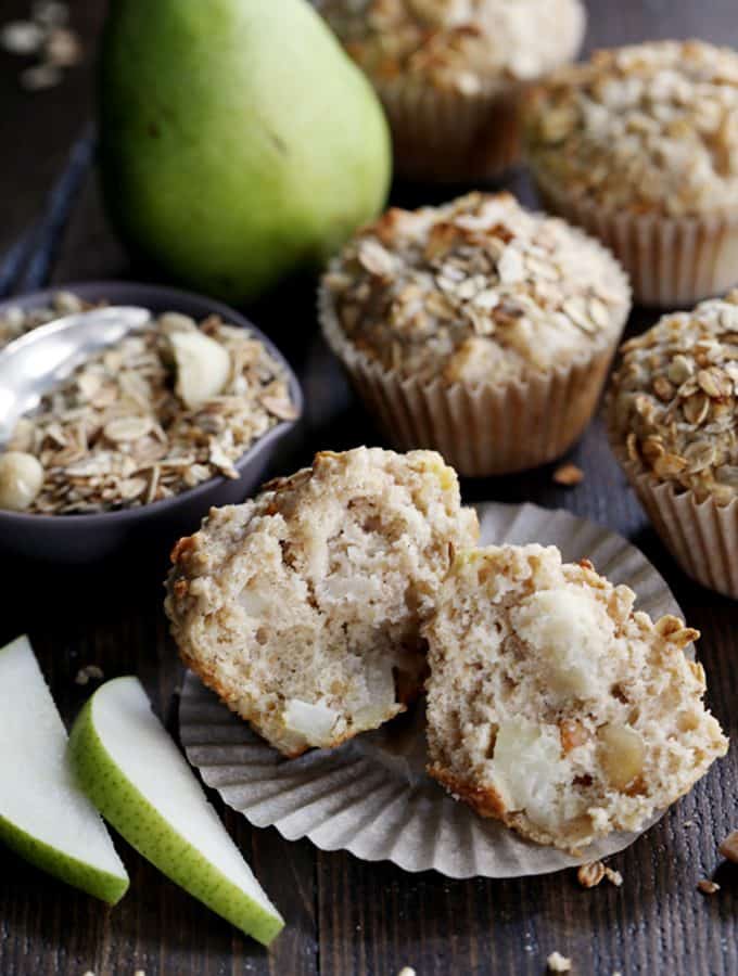Pear Macadamia Oatmeal Muffins