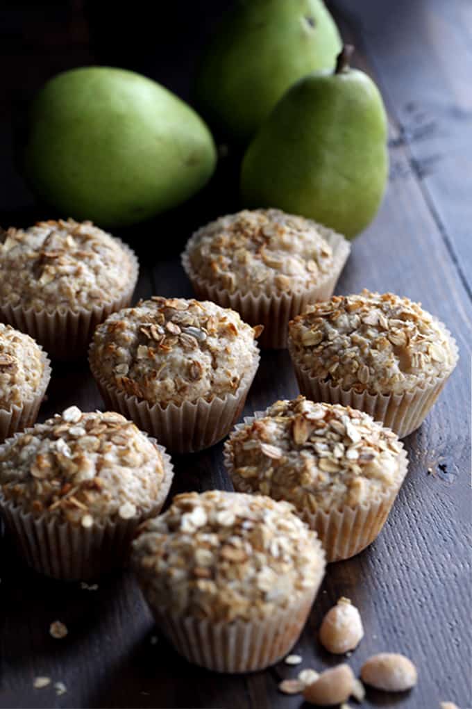 Grab a bowl and a spoon, that's all you need to mix up these Pear Macadamia Oatmeal Muffins.  Just ten minutes of prep - the majority is peeling and dicing a pear! - and seven ingredients later and you'll find yourself sliding a muffin tin full of batter into the oven.