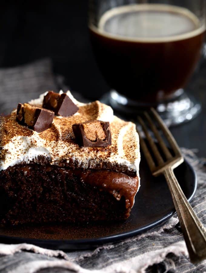 Peanut Butter Mocha Poke Cake
