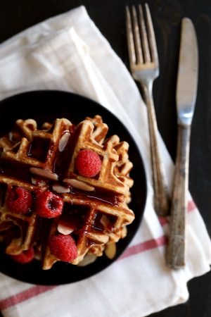 Raspberry Almond Belgian Waffles - Melanie Makes