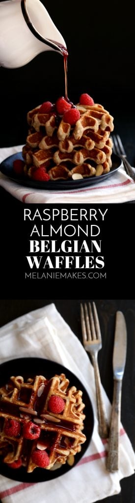 Forget boring breakfasts! These Raspberry Almond Belgian Waffles are the only way to begin your day. Soft and fluffy on the inside, crispy on the outside and swirled with raspberry amaretto preserves. In other words, perfection.