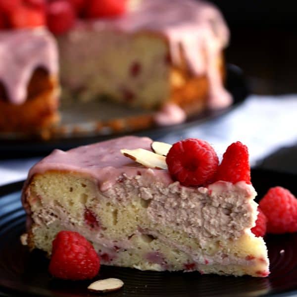 Raspberry Almond Cheesecake Cake