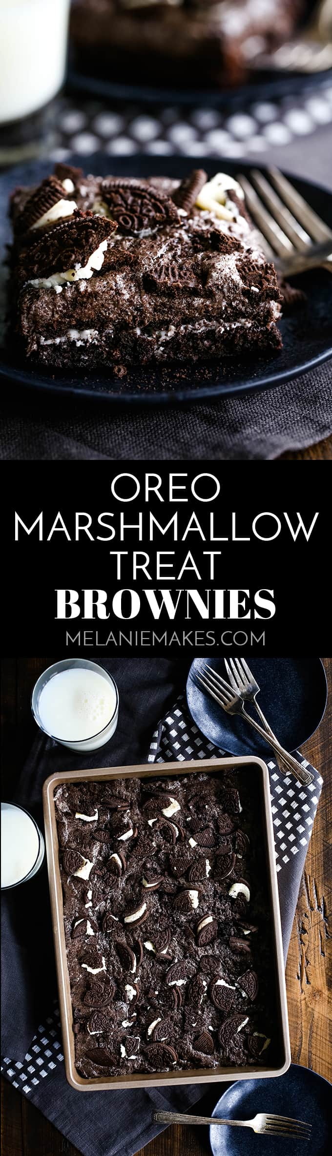 These Oreo Marshmallow Treat Brownies are what Oreo lovers dream about.  A single pan of brownies that includes TWO packages of Double Stuf Oreos. #oreo #marshmallow #brownies #chocolate #dessertrecipes #easyrecipe