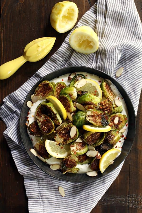 Roasted Brussels Sprouts with Lemon and Greek Yogurt | Melanie Makes
