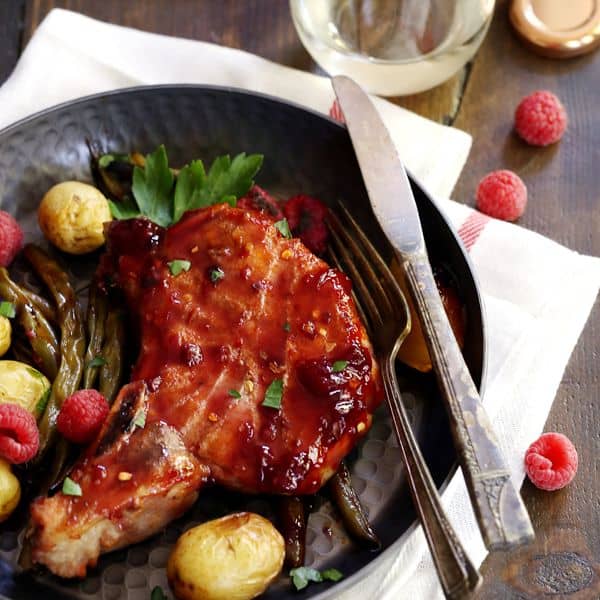 Sheet Pan Raspberry Pineapple Pork Chops