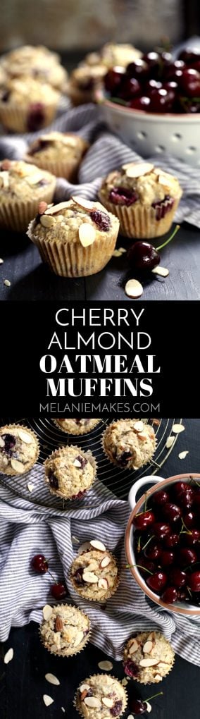 You'll love my shortcut to these speedy six ingredient Cherry Almond Oatmeal Muffins. In just ten minutes, these almond and cherry studded muffins are ready the oven. A perfect companion to your favorite morning beverage.