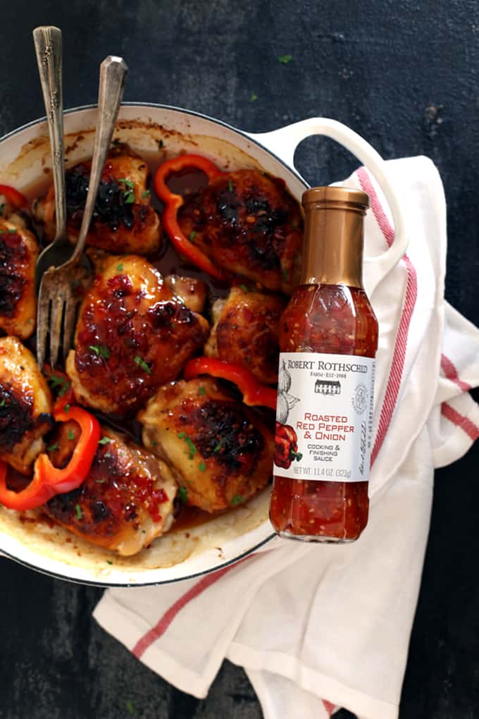 Sticky Roasted Red Pepper Chicken Thighs | Melanie Makes