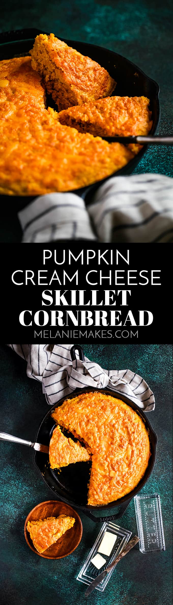 Pumpkin Cream Cheese Skillet Cornbread - Melanie Makes