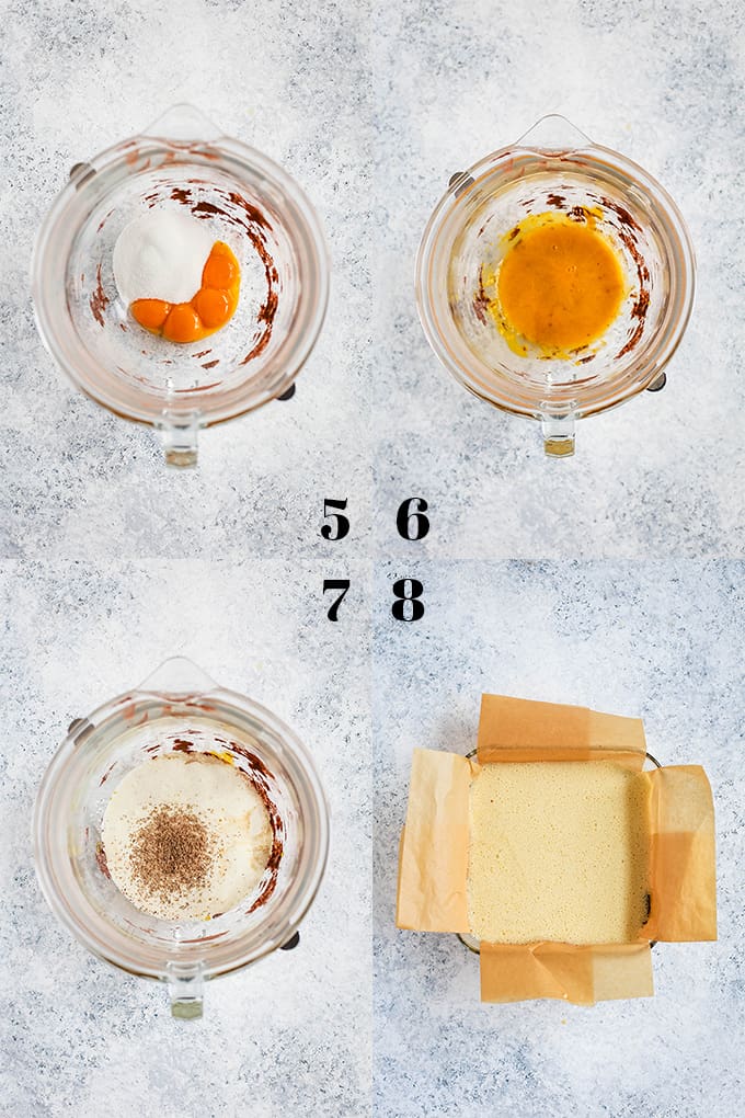 Step by step photos of how to create Chocolate Espresso Eggnog Bars, steps 5-8.