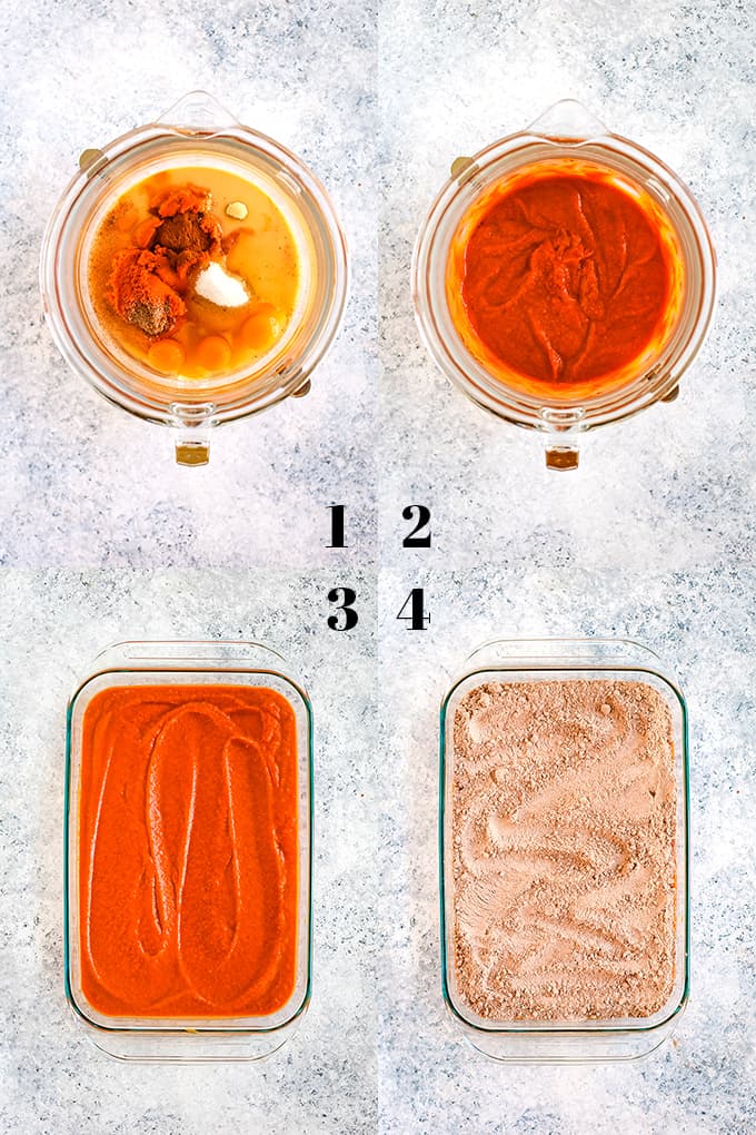 How to prepare German Chocolate Upside Down Pumpkin Pie, steps 1-4.