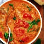 Slow Cooker Sausage Lentil and Arugula Soup | Melanie Makes
