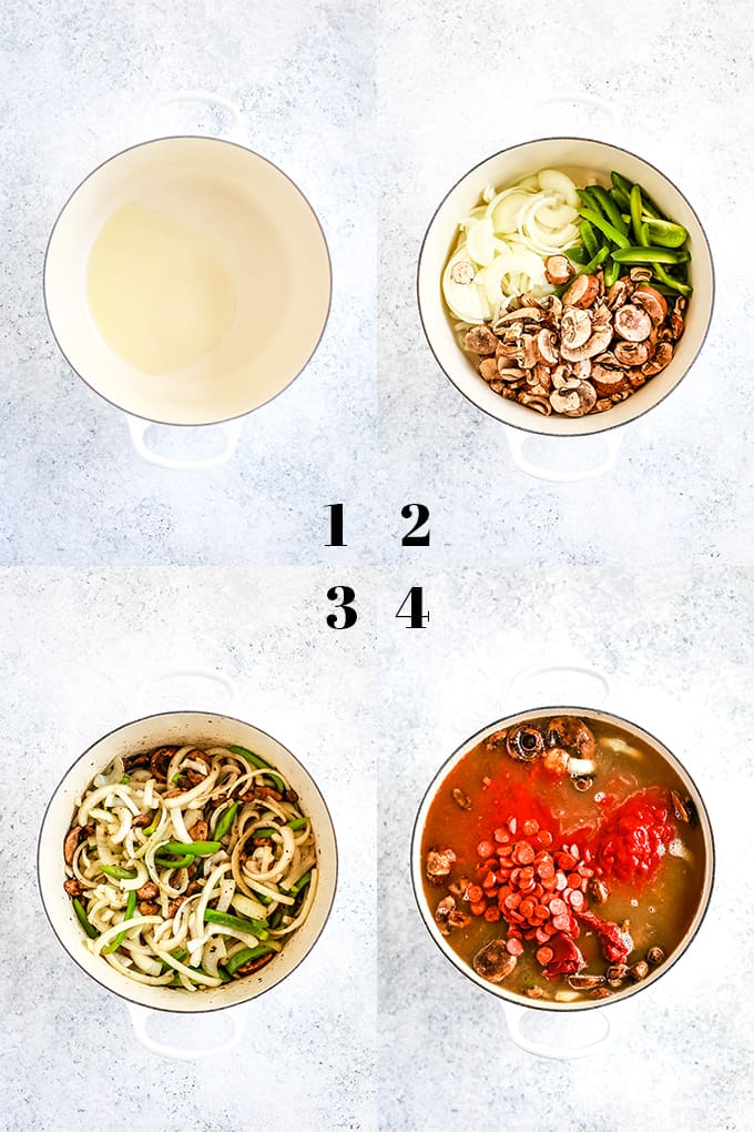 How to make Meatball Pizza Soup, steps 1-4.