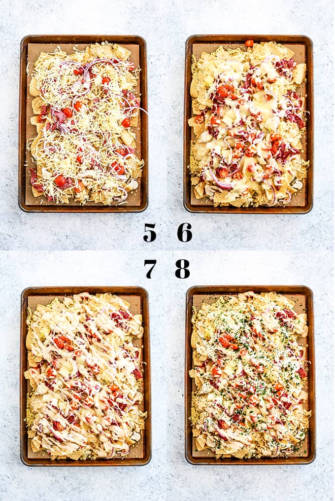 How to prepare Chicken Reuben Sheet Pan Nachos, steps 5-8.