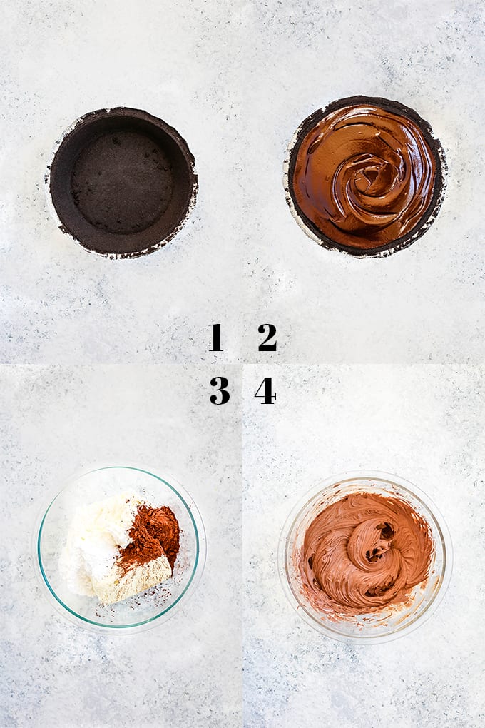 How to create a Black Forest No Bake Cheesecake, steps 1-4.