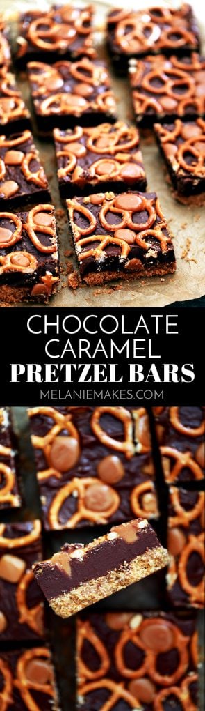 With just six ingredients, these Chocolate Caramel Pretzel Bars couldn’t be easier, yet the three distinct layers are sure to please a crowd! #chocolate #caramel #pretzel #bars #dessertfoodrecipes #easyrecipe
