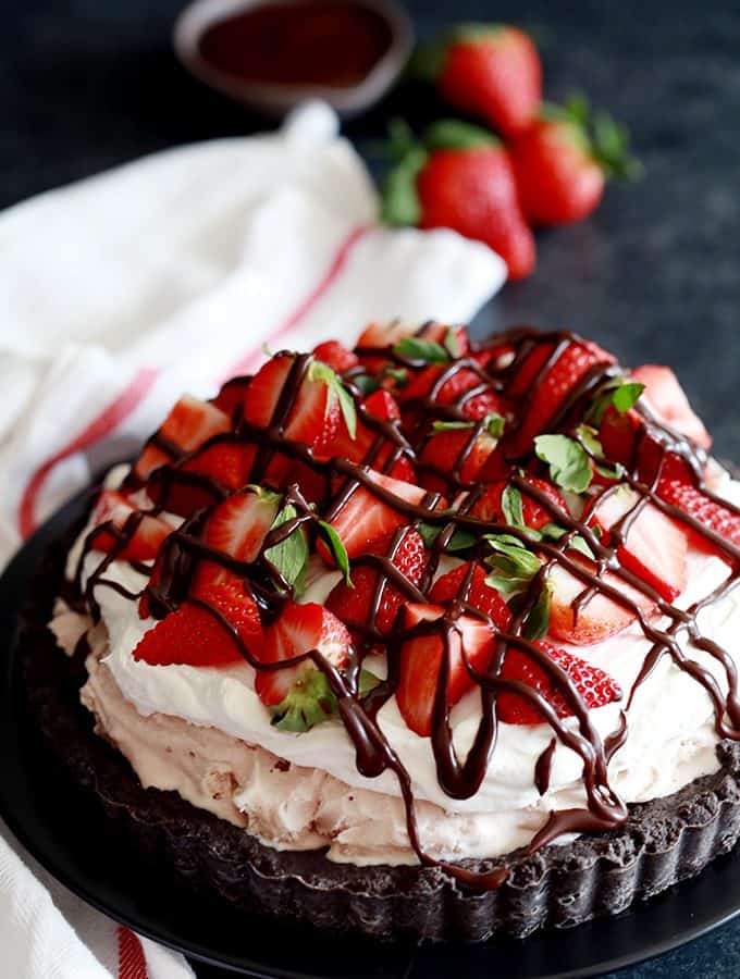 Chocolate Covered Strawberry Ice Cream Tart | Melanie Makes