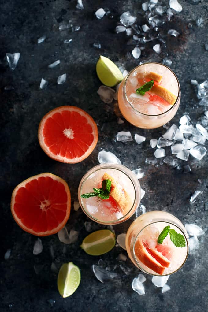 These six ingredient Grapefruit Mojitos couldn't be easier and makes four drinks with just 10 minutes of prep time. Fresh mint and limes are muddled together before being drowned in grapefruit juice, simple syrup, white rum and club soda.