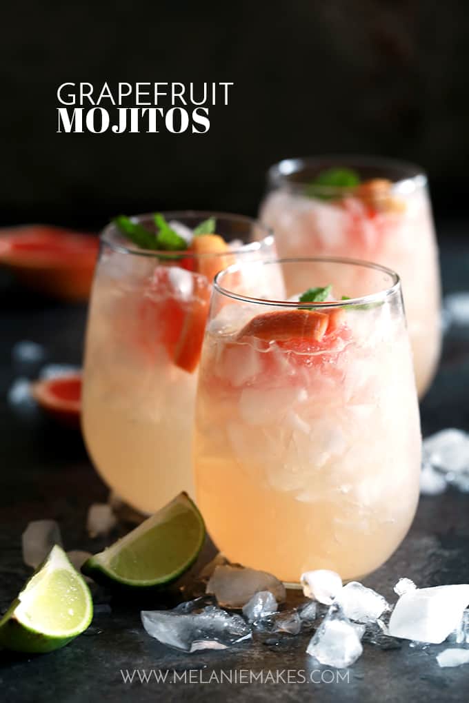 These six ingredient Grapefruit Mojitos couldn't be easier and makes four drinks with just 10 minutes of prep time. Fresh mint and limes are muddled together before being drowned in grapefruit juice, simple syrup, white rum and club soda.
