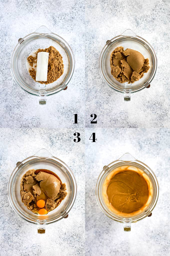 A cocoa infused chocolate chip cookie dough batter is bedazzled with dark chocolate chips and M&Ms candy to make these amazing Double Chocolate M&M Cookies. #cookies #candy #desserts #chocolate #easyrecipe How to prepare Double Chocolate M&M Cookies, steps 1-4.