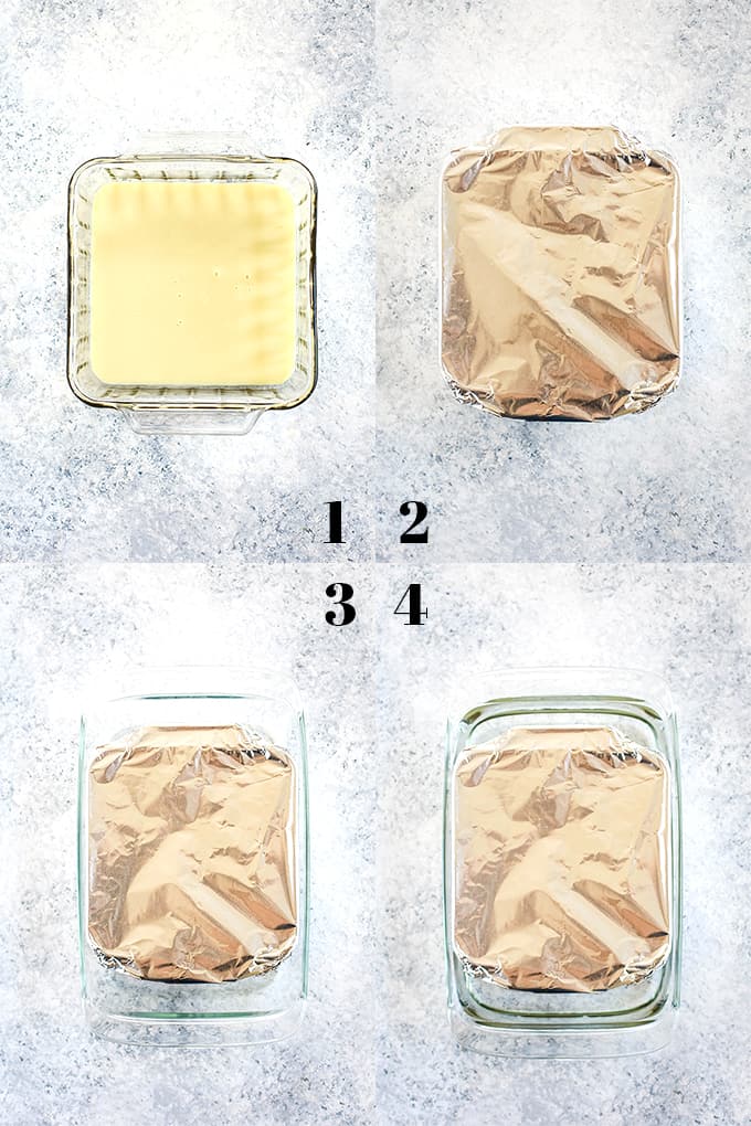How to make dulce de leche from sweetened condensed milk, steps 1-4.