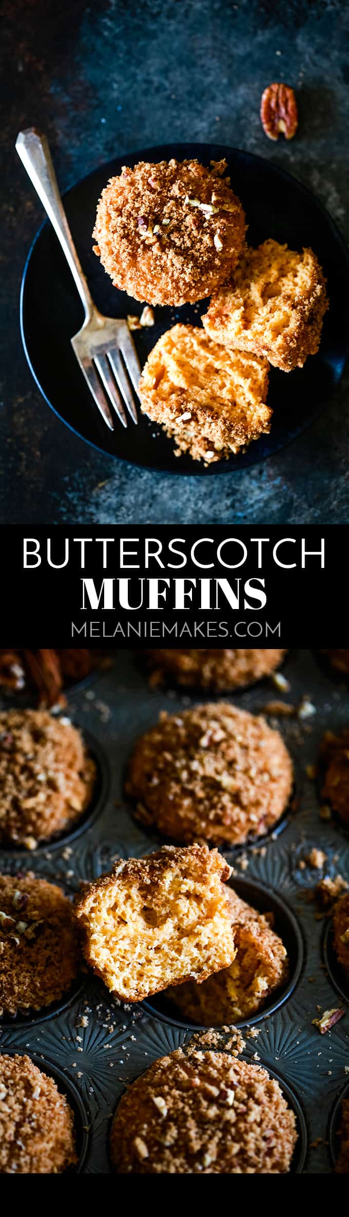These Butterscotch Muffins with Brown Sugar Pecan Streusel are totally bakery worthy, yet thanks to a shortcut ingredient, they're incredibly easy! #butterscotch #muffins #pecan #brownsugar #streusel #breakfast #brunch #easyrecipe