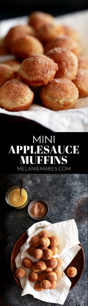 These Mini Applesauce Muffins require no special ingredients and are the perfect morning treat.  A simple muffin batter flavored with applesauce will have you dreaming of crisp fall mornings and a delicious cinnamon sugar topping will have you reaching for 
