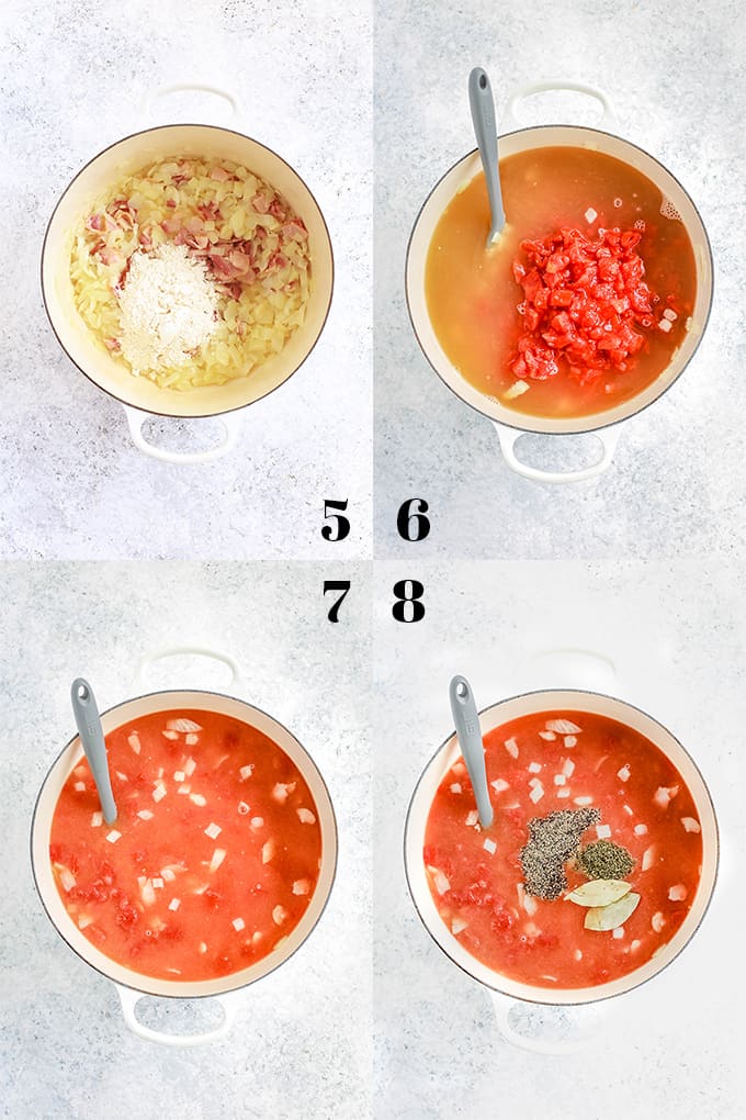 How to prepare Creamy Tomato Bacon Soup, steps 5-8.