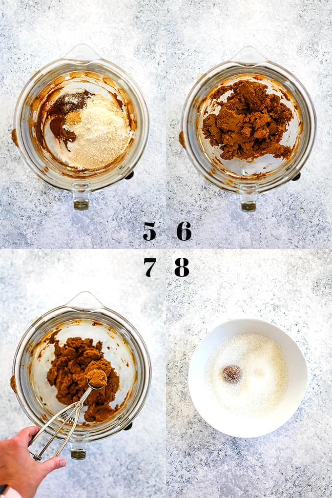 These eight ingredient Soft and Chewy Pumpkin Ginger Cookies are perfect any time of year but are destined to be an autumn cookie all-star. Pumpkin, molasses, cinnamon and ginger bring the warmth and expected fall flavors to these pillowy cookies. #pumpkin #ginger #cookies #autumn #fallrecipes #easydesserts How to prepare Soft and Chewy Pumpkin Ginger Cookies, steps 5-8.