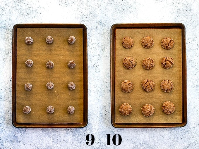 These eight ingredient Soft and Chewy Pumpkin Ginger Cookies are perfect any time of year but are destined to be an autumn cookie all-star. Pumpkin, molasses, cinnamon and ginger bring the warmth and expected fall flavors to these pillowy cookies. #pumpkin #ginger #cookies #autumn #fallrecipes #easydesserts How to prepare Soft and Chewy Pumpkin Ginger Cookies, steps 9-10.