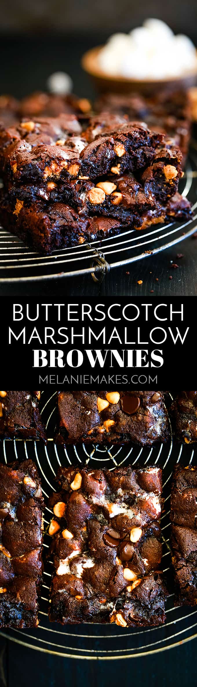 These Butterscotch Marshmallow Brownies have an indulgent brownie base studded with marshmallows and showered with dark chocolate and butterscotch chips. #chocolate #brownies #butterscotch #marshmallow #desserts #easyrecipe