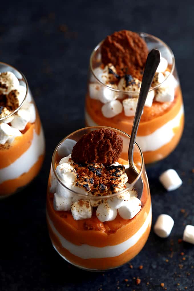Gingersnap Sweet Potato Mousse with Homemade Marshmallow Fluff | Melanie Makes