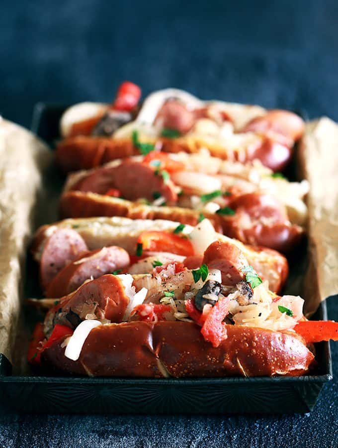 Slow Cooker Sausage and Sauerkraut Sandwiches | Melanie Makes