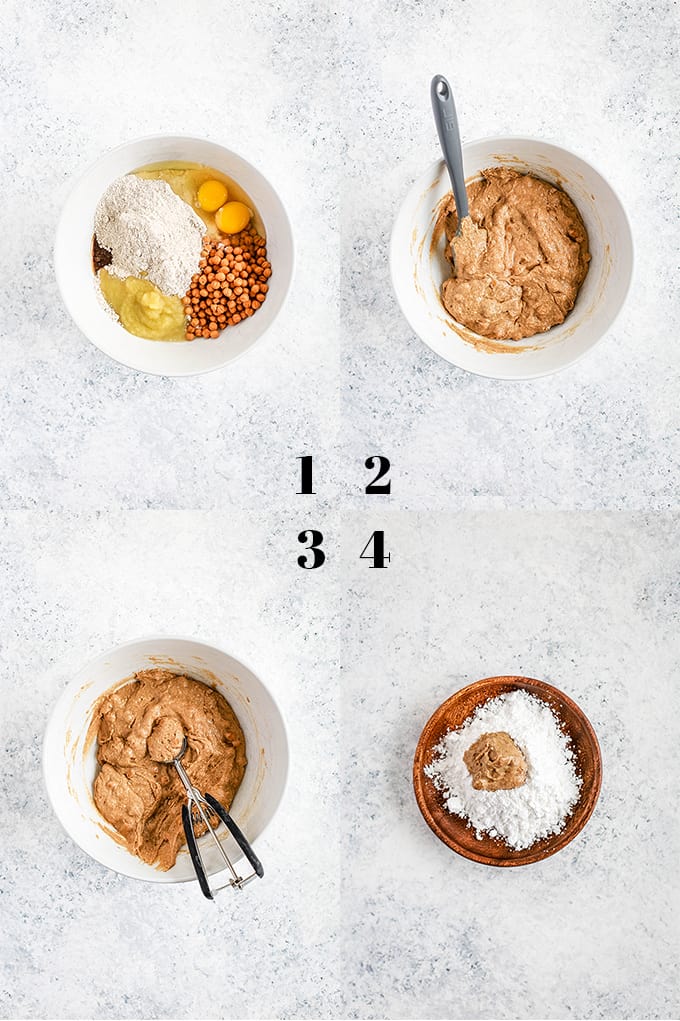 A stack of Caramel Pumpkin Spice Crinkle Cookies on a black background. #caramel #pumpkinspice #cookies #cookierecipes #melaniemakes Step by step photos of how to create Caramel Pumpkin Spice Crinkle Cookies in a white bowl on a white speckled background.