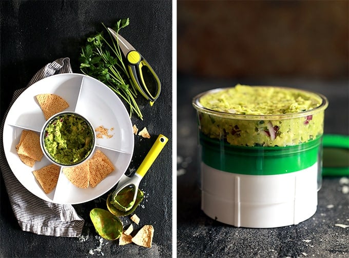 This Pecorino Guacamole begins with roasted garlic, red onion and jalapeño that are mashed with fresh avocado before being showered with Pecorino Romano cheese. This easy guacamole recipe is then seasoned with salt and pepper and garnished with additional onion, jalapeño, parsley and a drizzle of agave nectar. This Pecorino Guacamole begins with roasted garlic, red onion and jalapeño that are mashed with fresh avocado before being showered with Pecorino Romano cheese. This easy guacamole recipe is then seasoned with salt and pepper and garnished with additional onion, jalapeño, parsley and a drizzle of agave nectar.