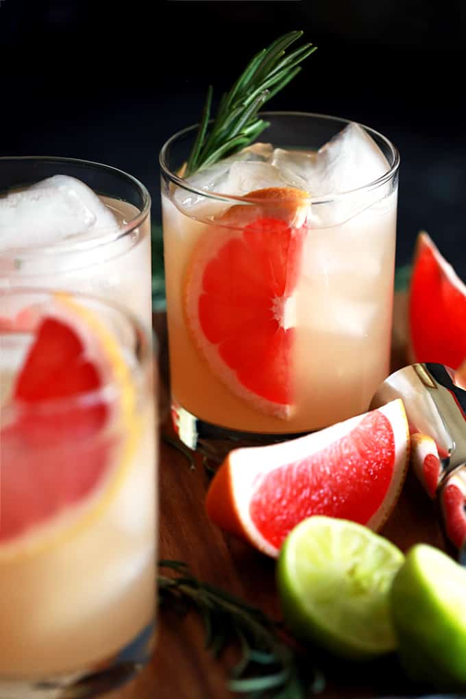 This Rosemary Greyhound Cocktail is destined to become a new favorite.  Grapefruit vodka, grapefruit juice, lime juice and rosemary simple syrup are shaken together, poured over ice and then garnished with fresh rosemary and grapefruit to create this bright and flavorful drink.  