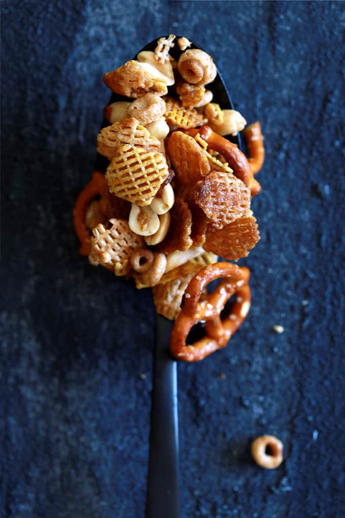A spoonful of Bolder Party Mix.